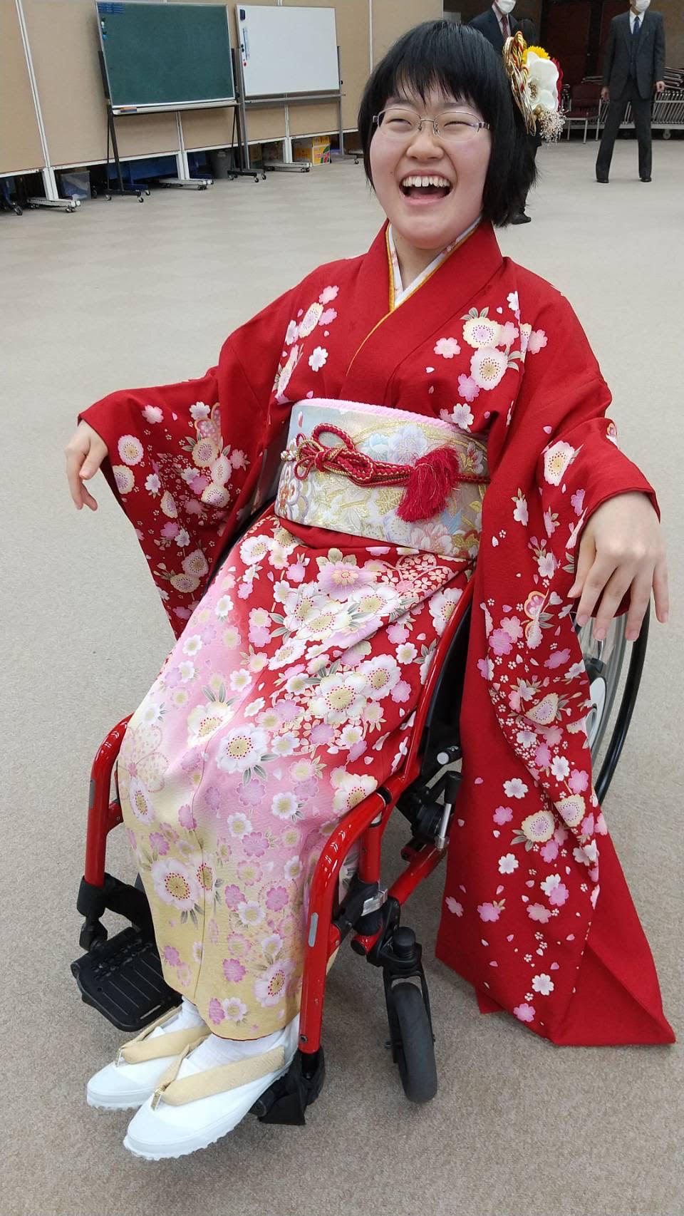 車椅子着物　振袖　成人式　岡山県　身体障害　知的障害