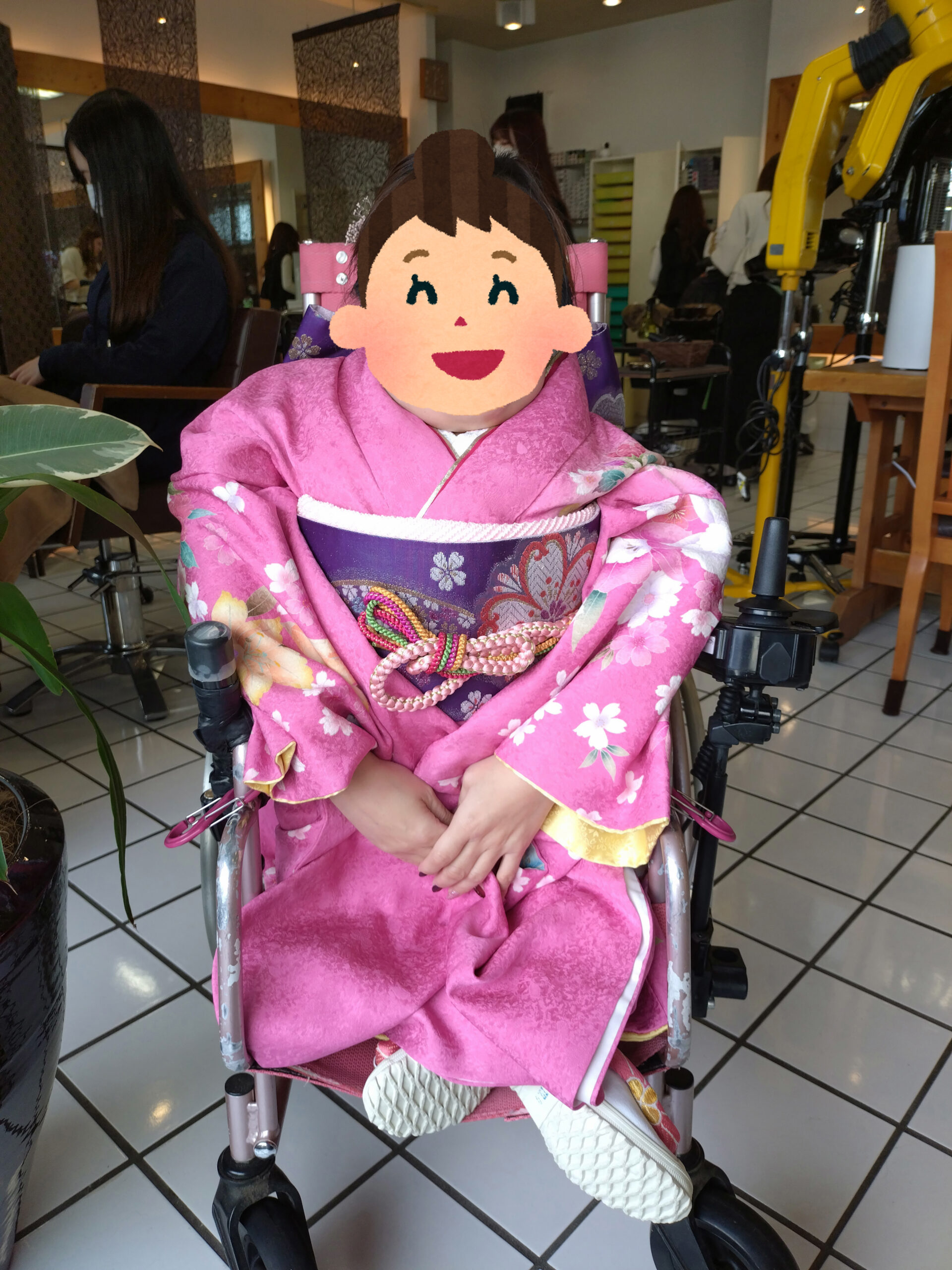 車椅子着物　振袖　　成人式　長野県　身体障害　知的障害　名古屋